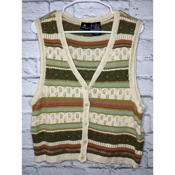 Vintage Liz Sport striped beaded knit vest M. - Picture 1 of 9